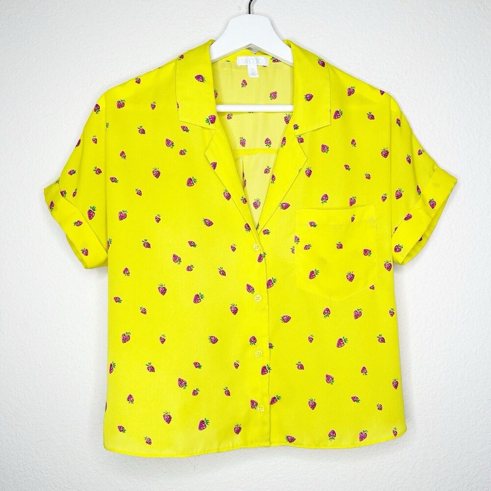 Abound Yellow Strawberry Print Button Up Blouse XXS